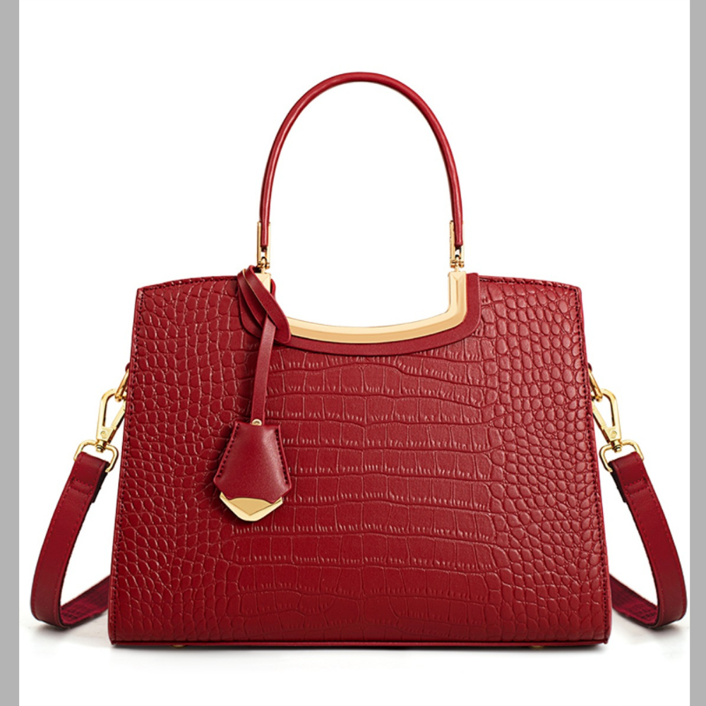 Crocodile Embossed Leather Top Handle Handbag