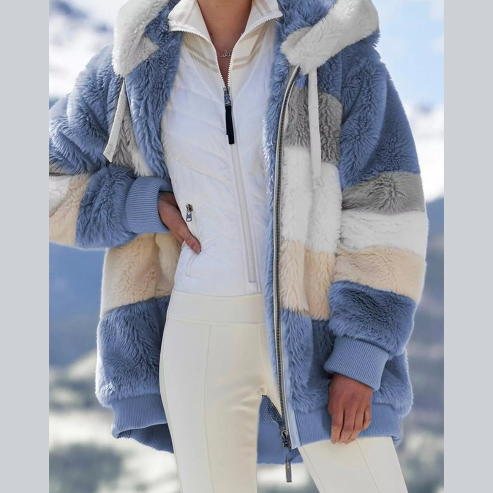 Full Size Fuzzy Zip Up Hooded Outerwear Plus Size