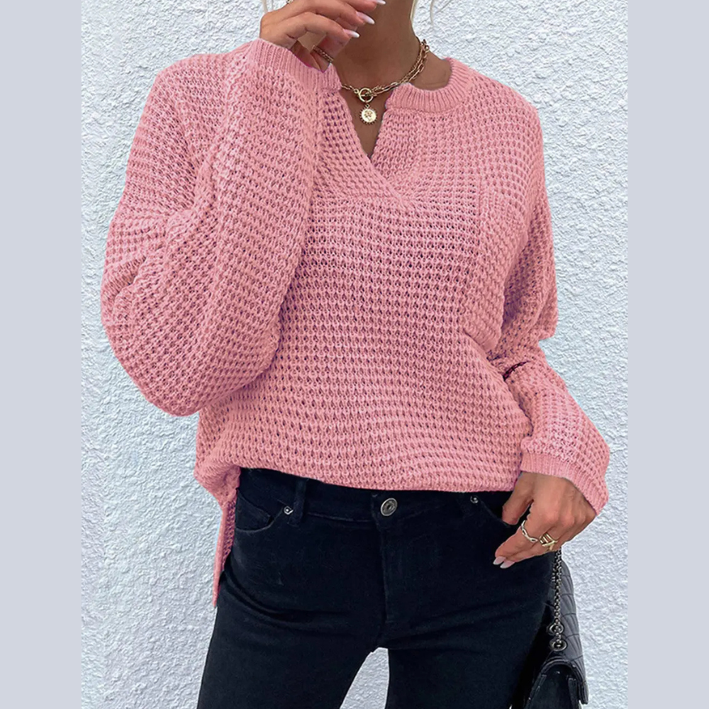 Notched Long Sleeve Sweater