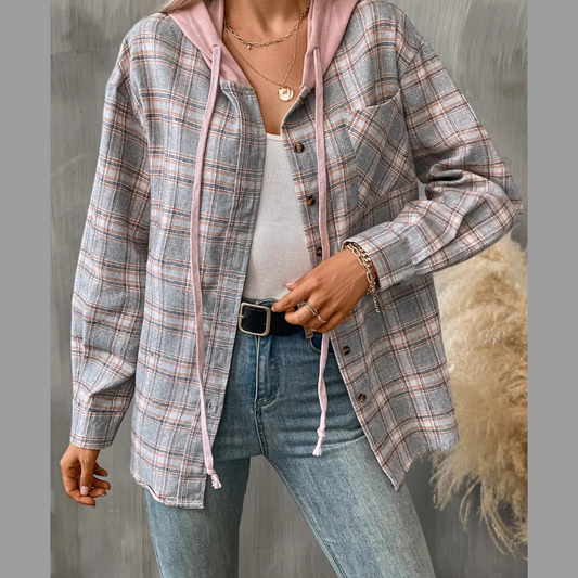 Plaid Long Sleeve Hooded Jacket