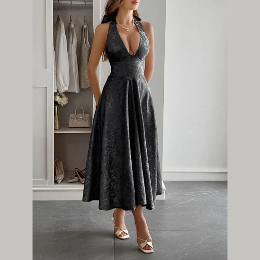 Halter Neck Midi Dress with Pockets