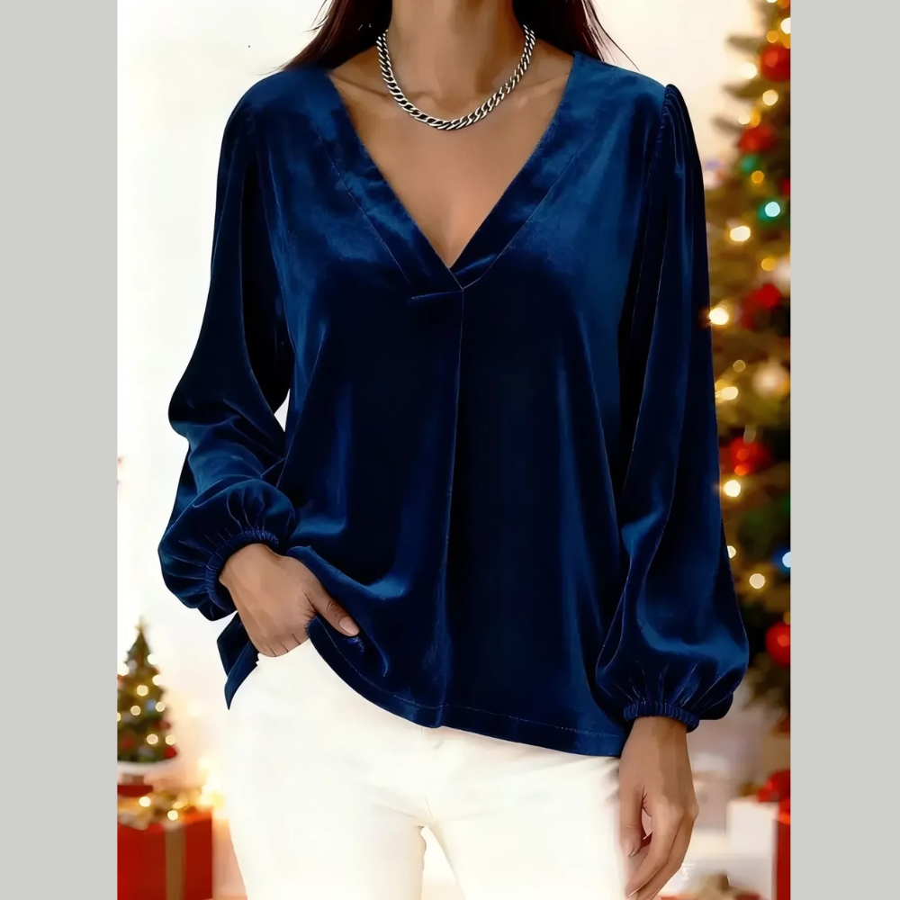 Full Size Velvet V-Neck Long Sleeve Blouse Plus Size