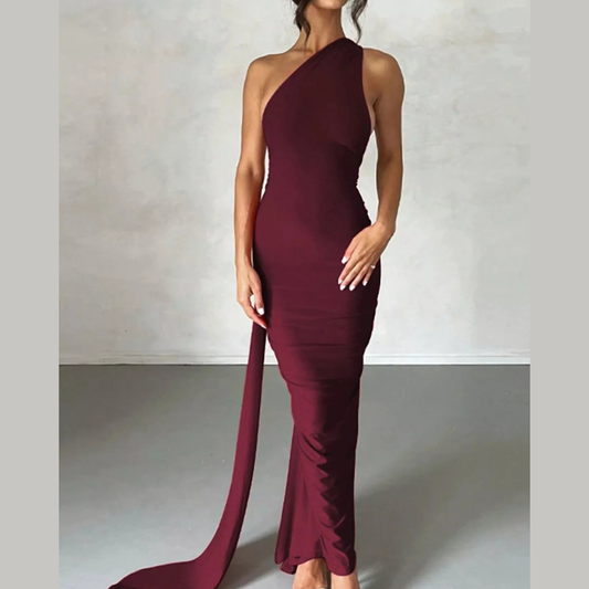Backless One-Shoulder Ruched Bodycon Maxi Dress