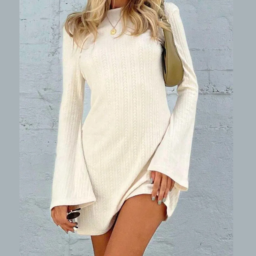 Backless Round Neck Long Sleeve Mini Dress