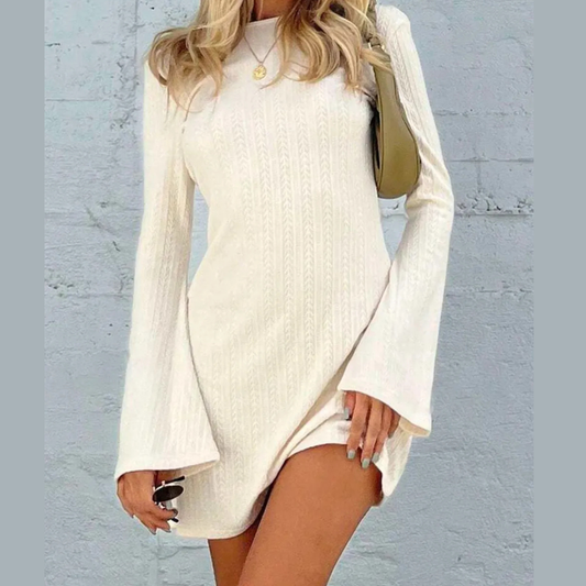 Backless Round Neck Long Sleeve Mini Dress