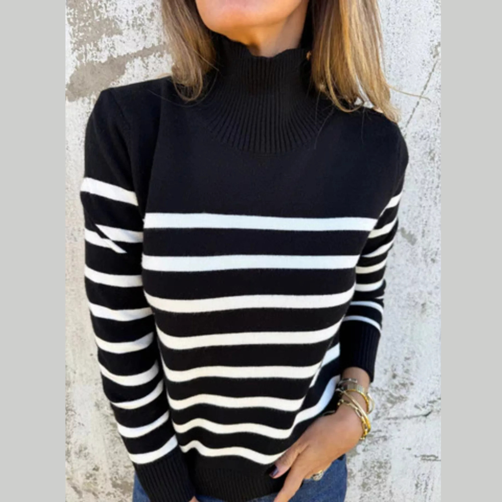 Full Size Striped Turtleneck Long Sleeve Sweater Plus Size