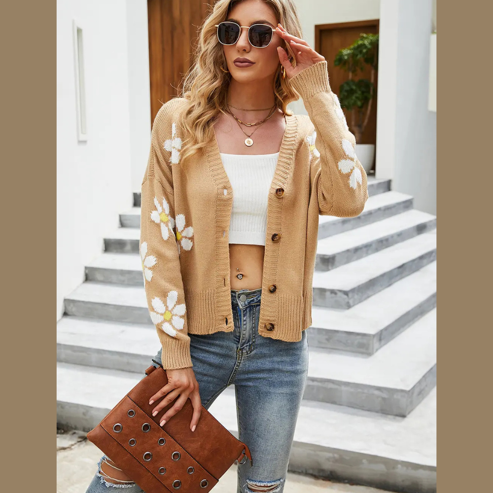 Flower Pattern Button Front Cardigan