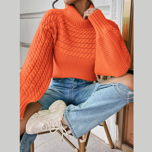 Full Size Textured Knit Turtleneck Long Sleeve Sweater Plus Size