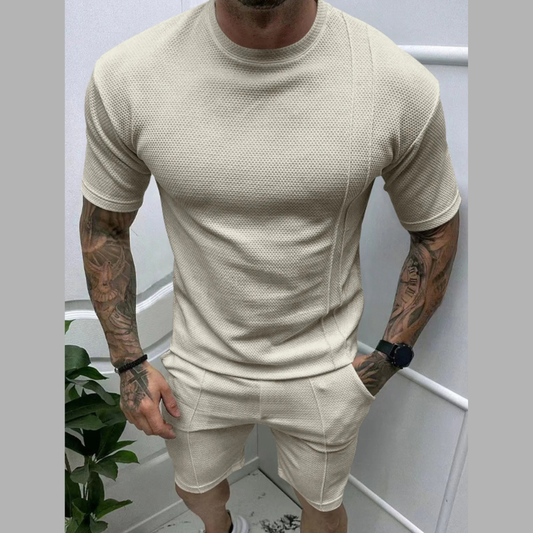 Men's Full Size Round Neck Tee and Shorts Set Plus Size