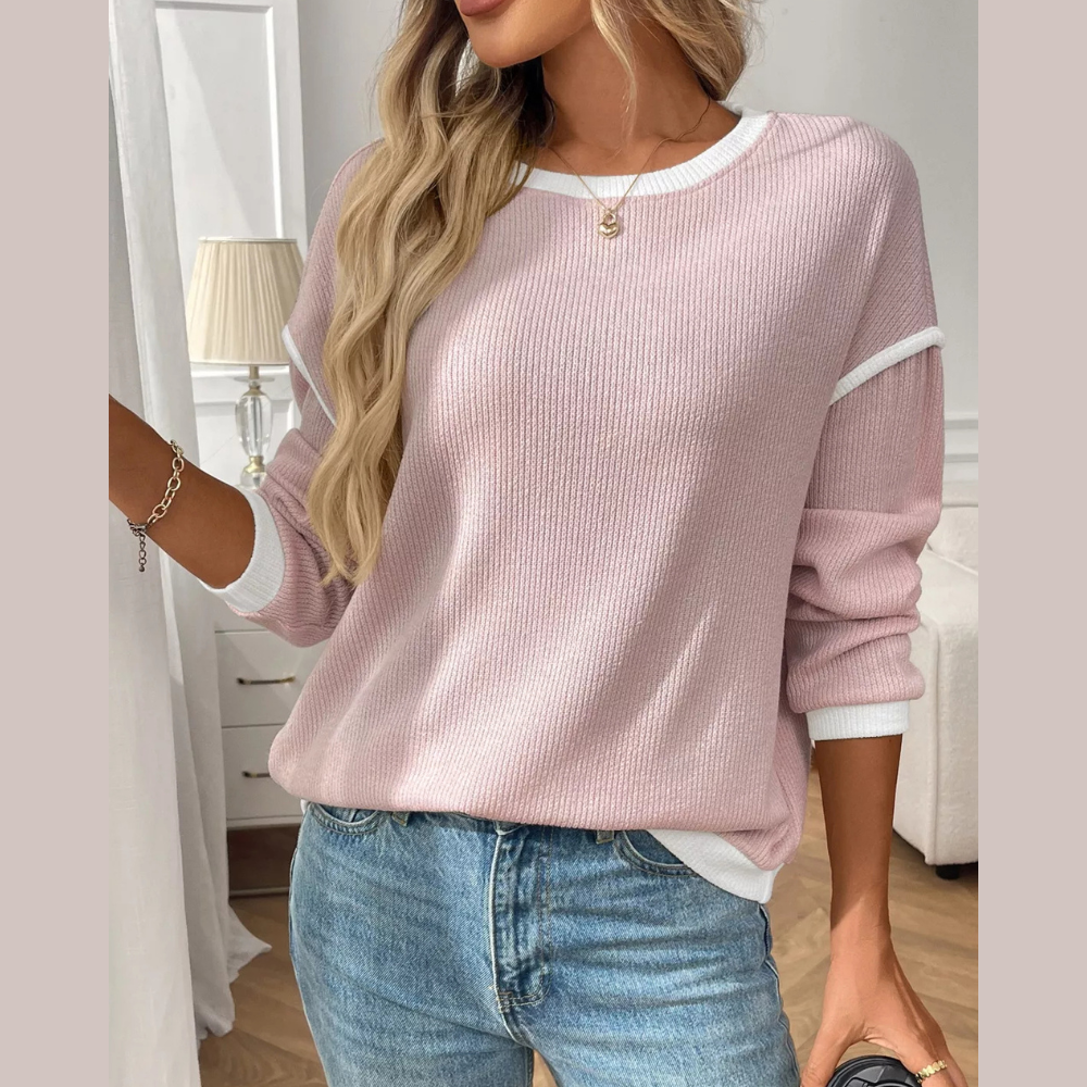 Ribbed Knit Contrast Trim Sweater