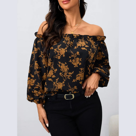 Printed Off-Shoulder Balloon Sleeve Blouse