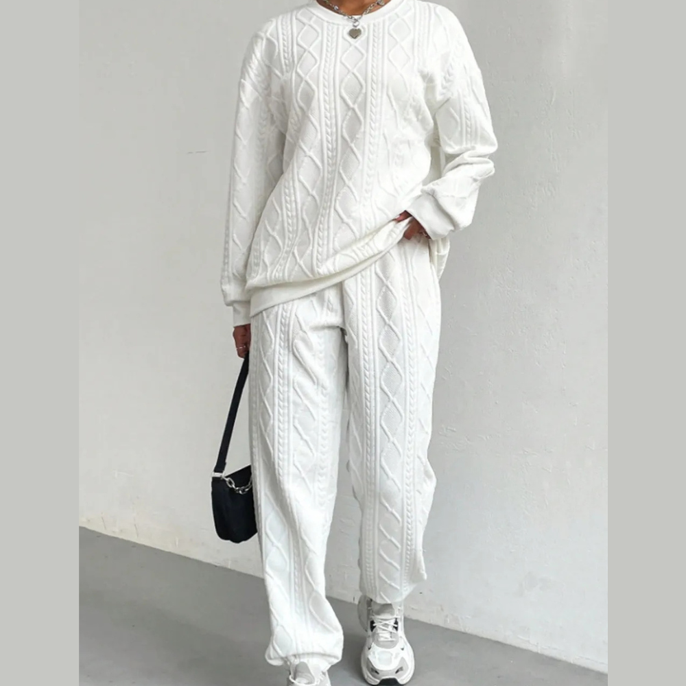 Texture Round Neck Top and Pants Set