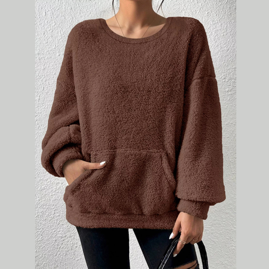 Full Size Fleece Round Neck Dropped Shoulder Sweatshirt Plus Size