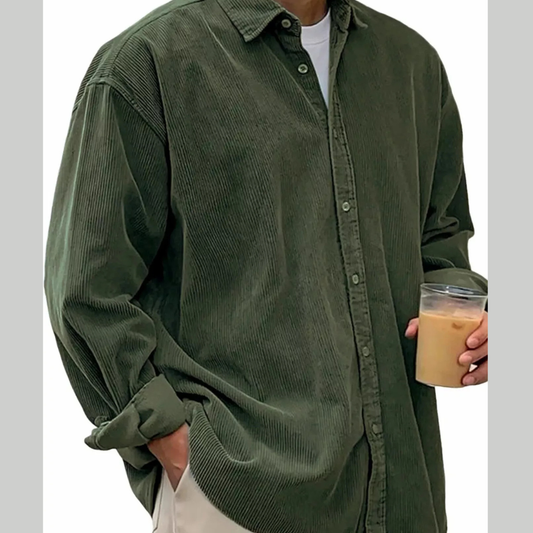 Men's Full Size Vintage Corduroy Long Sleeve Shirt Plus Size