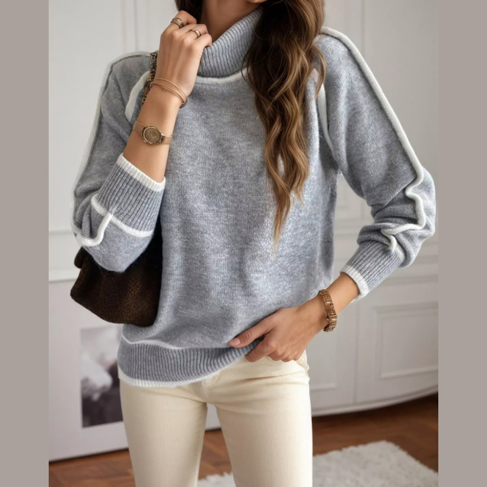 Full Size Turtleneck Contrast Trim Sweater Plus Size