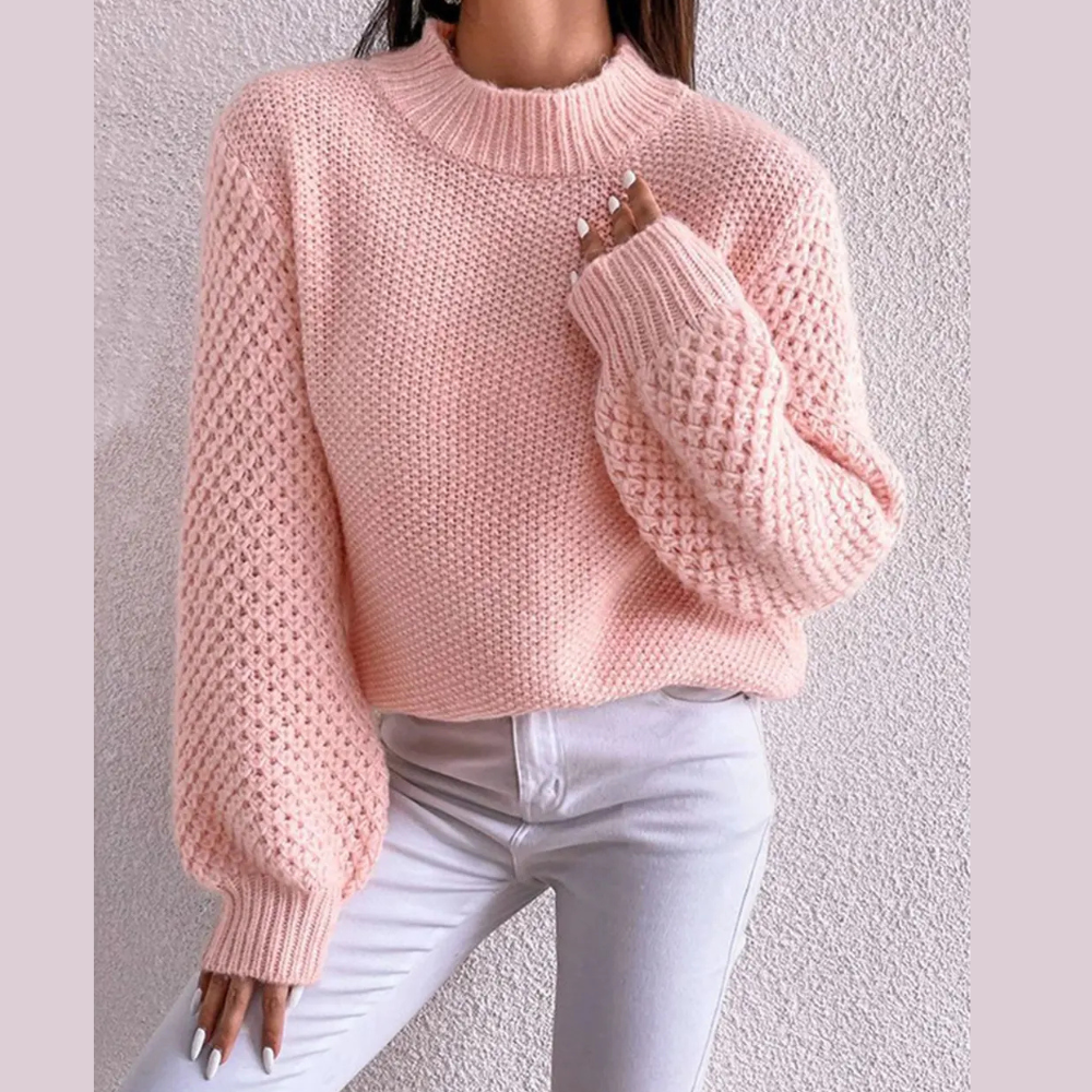 Openwork Mock Neck Long Sleeve Sweater