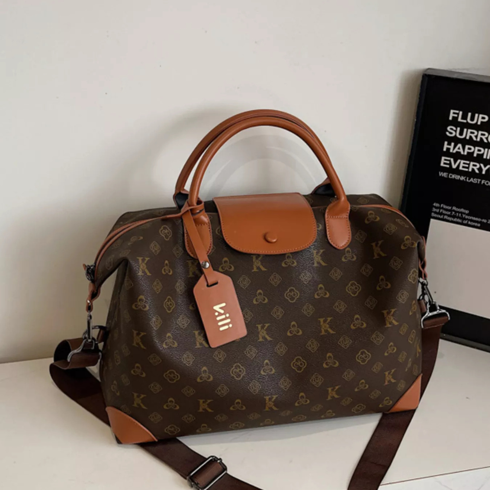 Patterned Leather Trim Crossbody Bag