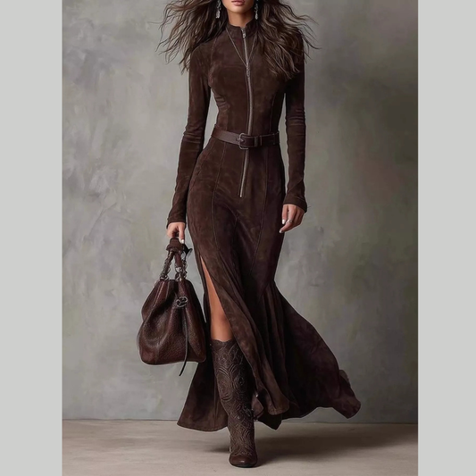 Full Size Slit Zipper Front Maxi Dress Plus Size