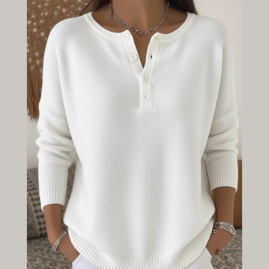 Full Size Half Button Long Sleeve Knit Top Plus Size