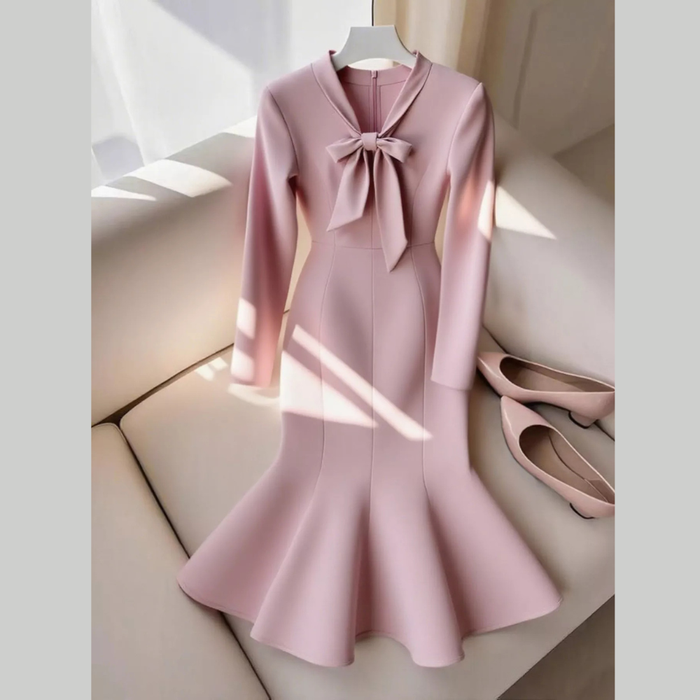 Bow-Knot Long Sleeve Mermaid Dress
