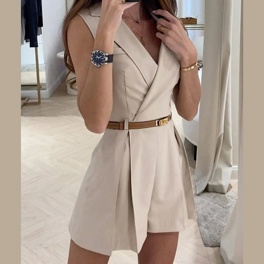 Solid Sleeveless Surplice Romper