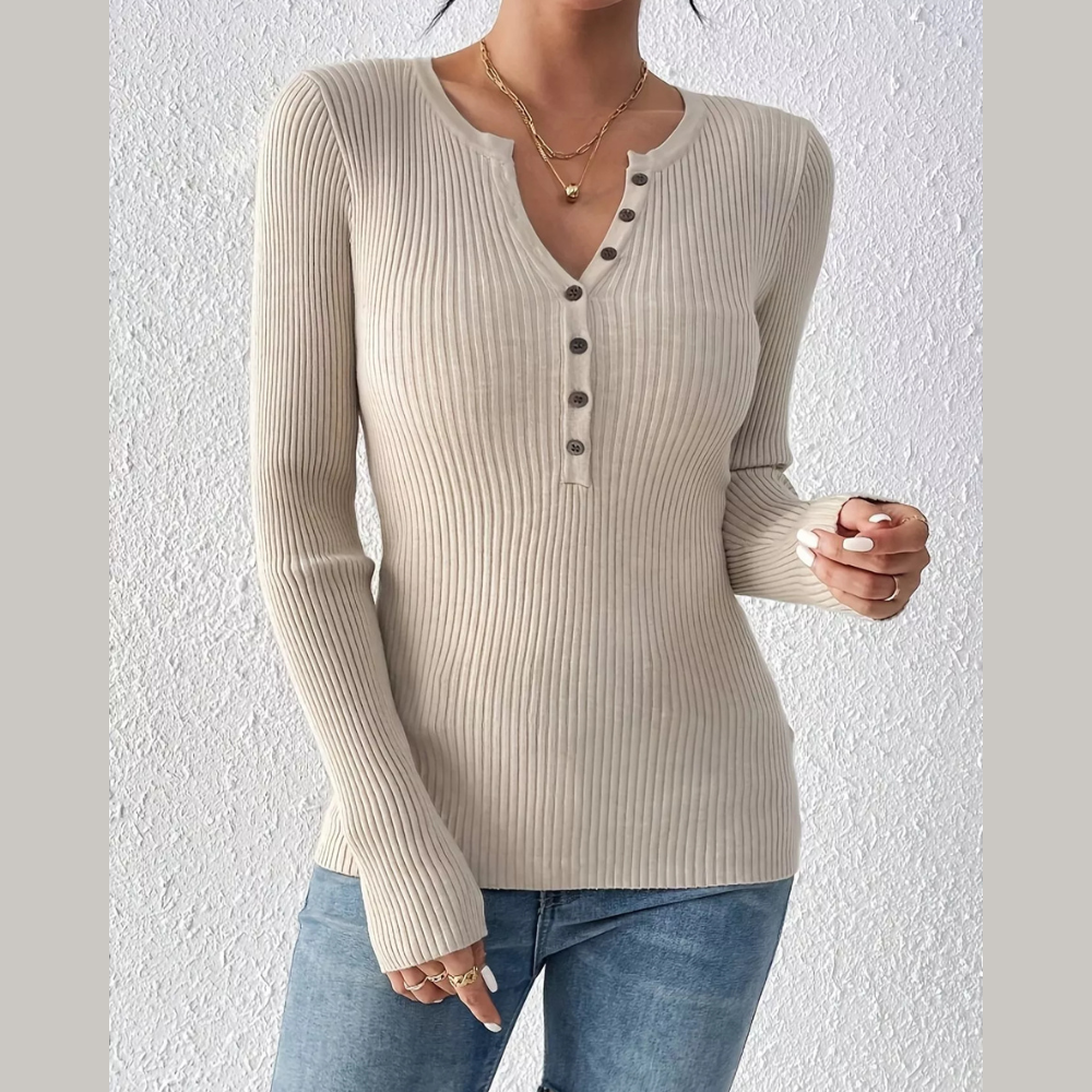 Ribbed Knit Button Front Knit Top