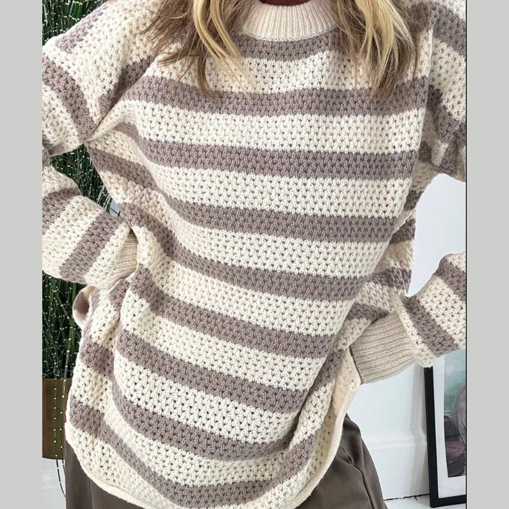 Striped Knit Dropped Shoulder Sweater
