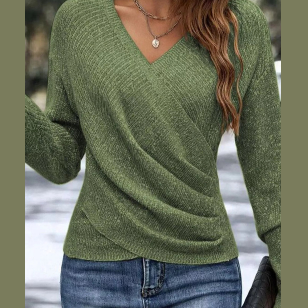Surplice Long Sleeve Knit Top