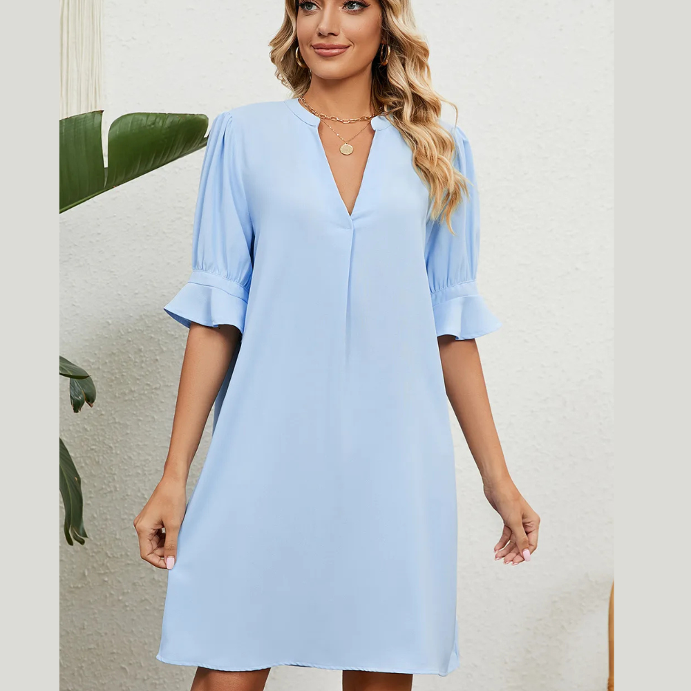 Notched Flounce Sleeve Mini Dress