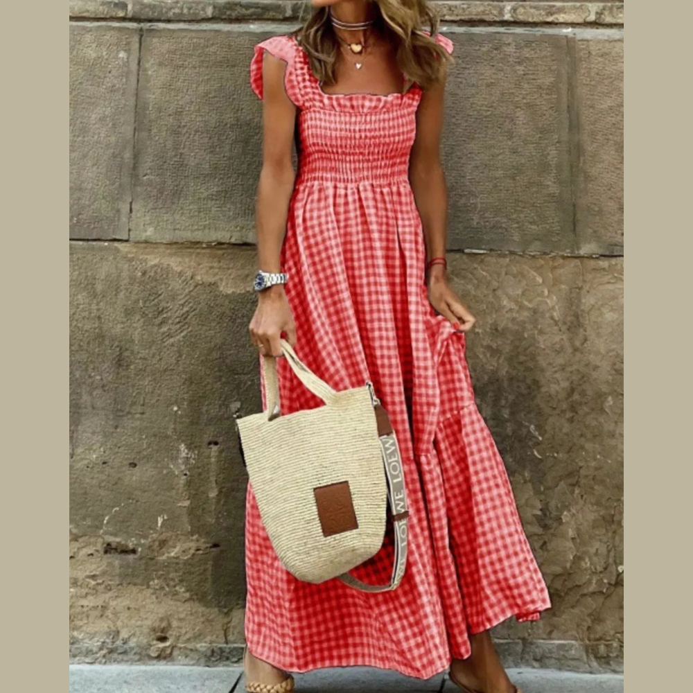 Full Size Gingham Smocked Ruffle Maxi Dress Plus Size