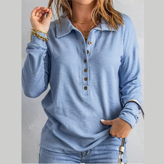 Casual Full Size Button Detail Long Sleeve Top Plus Size