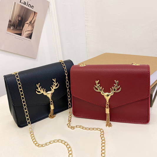 Tassel Deer Head Contrast Color Chain Small Square Leisure Phone Bag