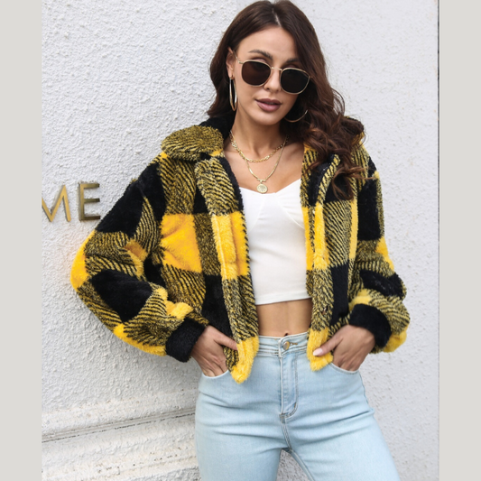 Plaid Dropped Shoulder Buttoned Jacket