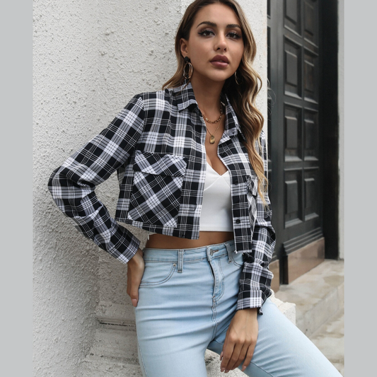 Collared Neck Decorative Pockets Jacket