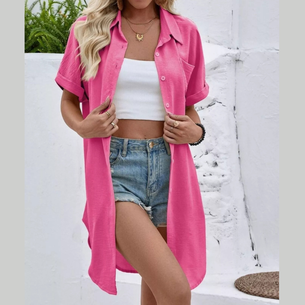 Relaxed Fit Button-Down Longline Shirt