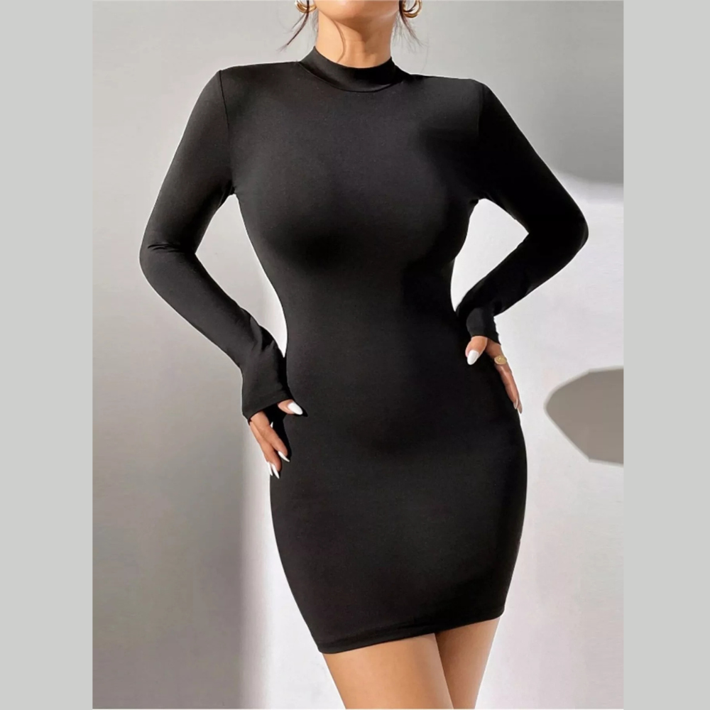 Mock Neck Long Sleeve Bodycon Mini Dress