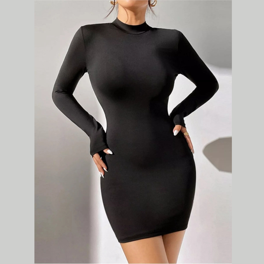 Mock Neck Long Sleeve Bodycon Mini Dress