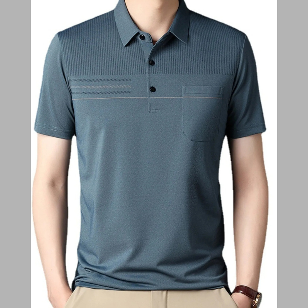 Men's Plus Size Classic Textured Stripe Casual Polo Shirt