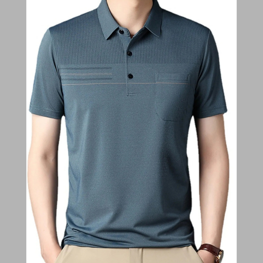 Men's Plus Size Classic Textured Stripe Casual Polo Shirt
