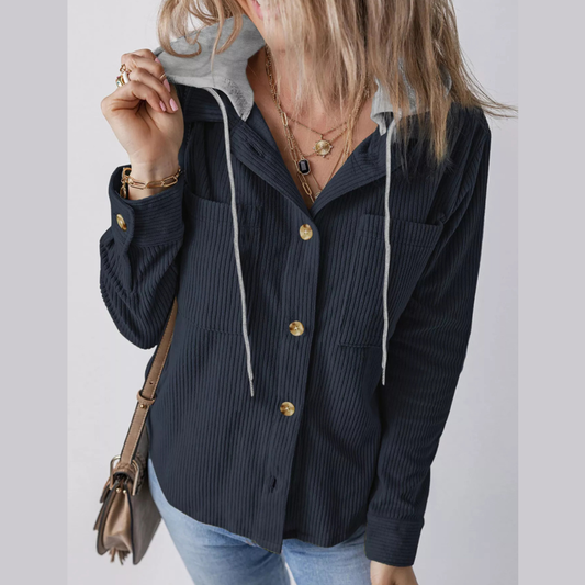 Hooded Corduroy Button-Down Jacket
