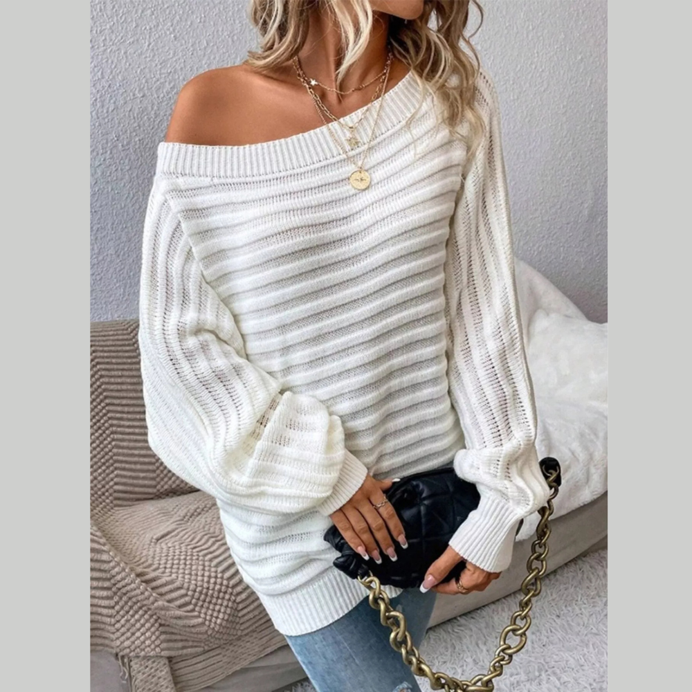 One Shoulder Ribbed Knit Sweater