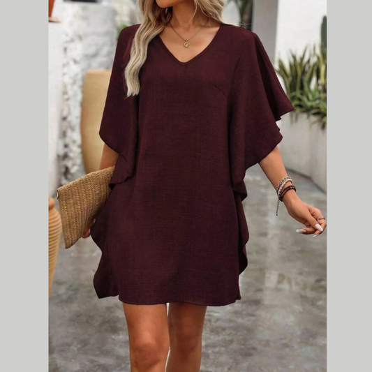 Ruffled Flutter Sleeve V-Neck Mini Dress