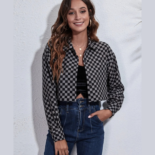 Button Down Printed Cropped Jacket