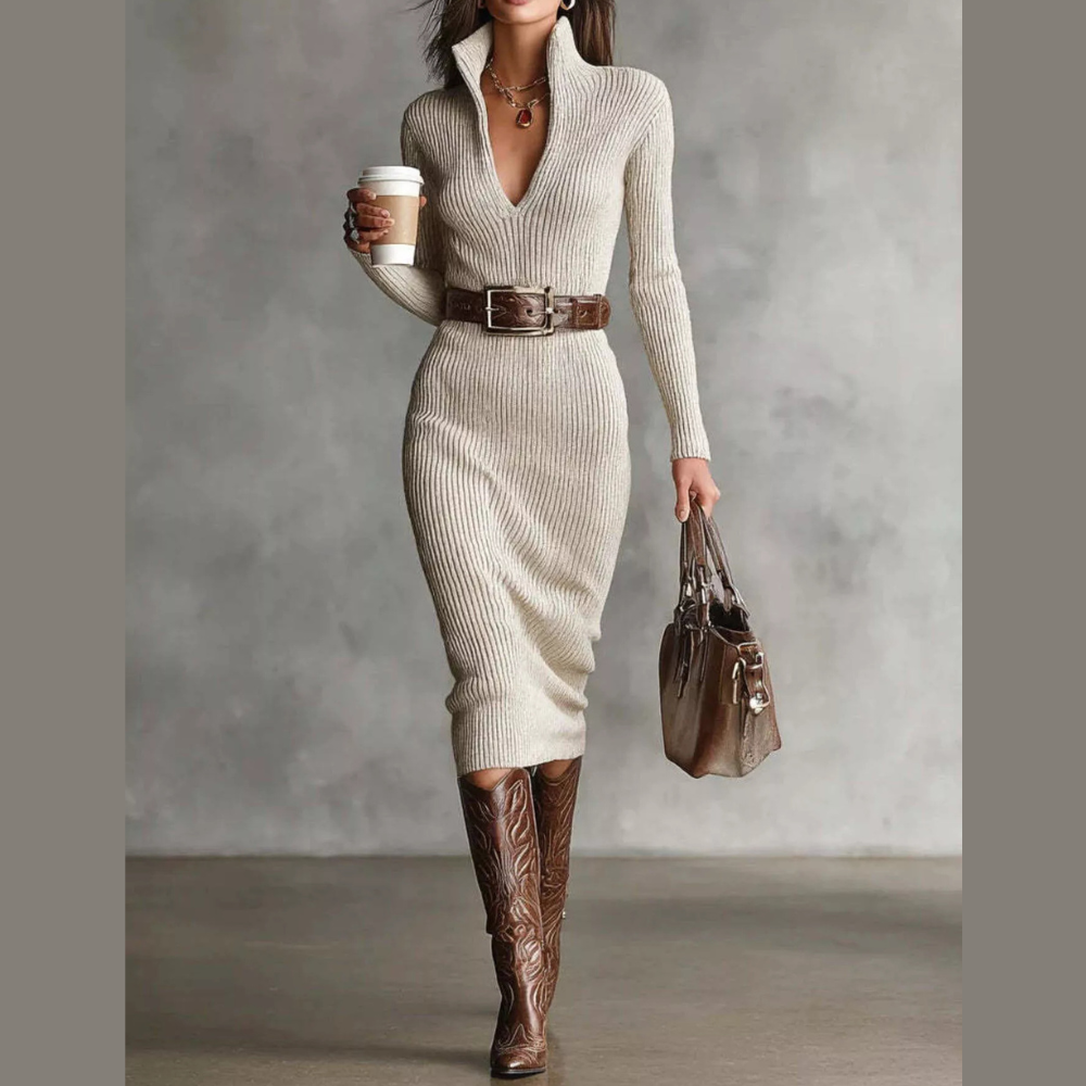 Full Size Ribbed Knit Turtleneck Sweater Dress Plus Size