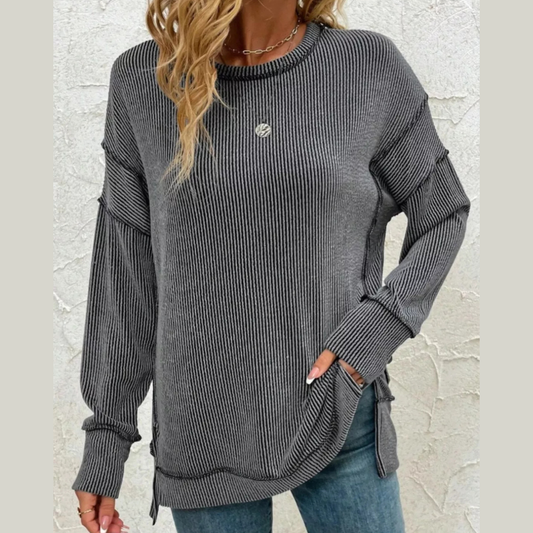 Side Slit Round Neck Sweatshirt