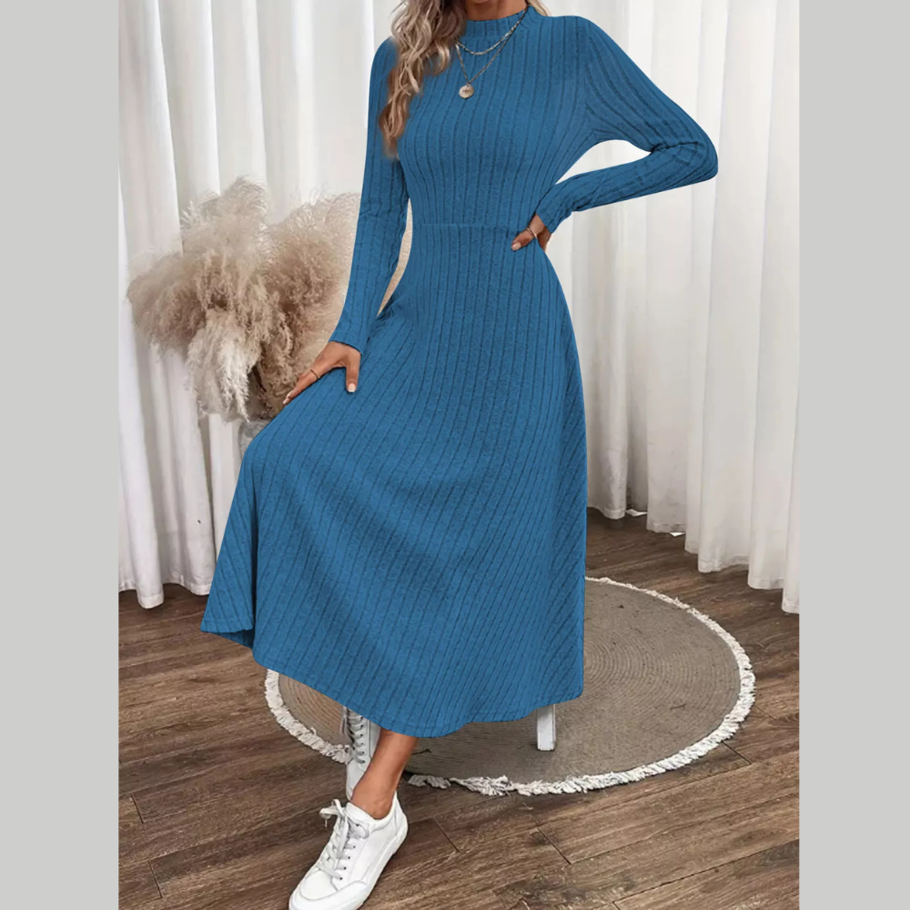 Ribbed Knit Long Sleeve Midi Dress