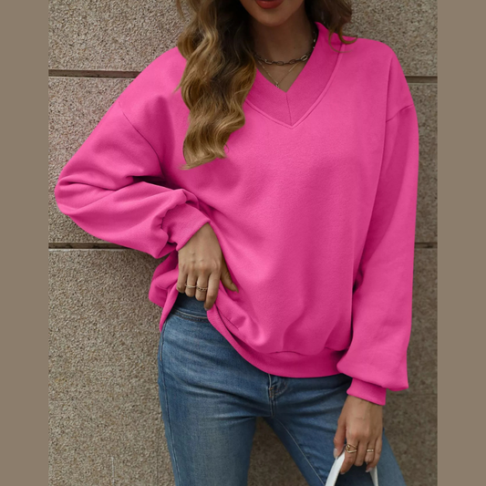 V-Neck Solid Color Casual Sweatshirt