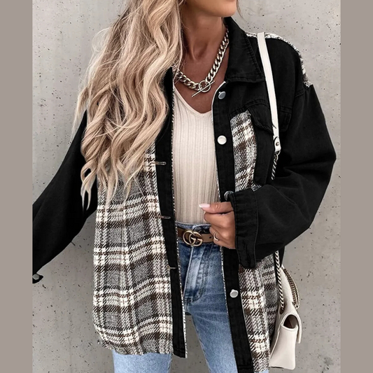 Plaid Button Up Dropped Shoulder Jacket