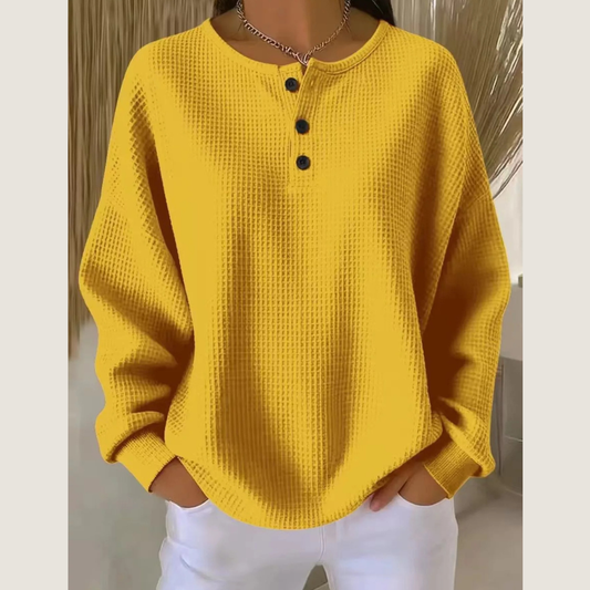 Full Size Casual Waffle Knit Button Detail Pullover Plus Size
