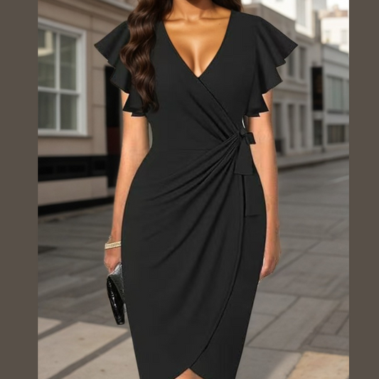 Middle Eastern New Women's Deep V-neck Pleated Sleeve Tight Casual Fashion Dress